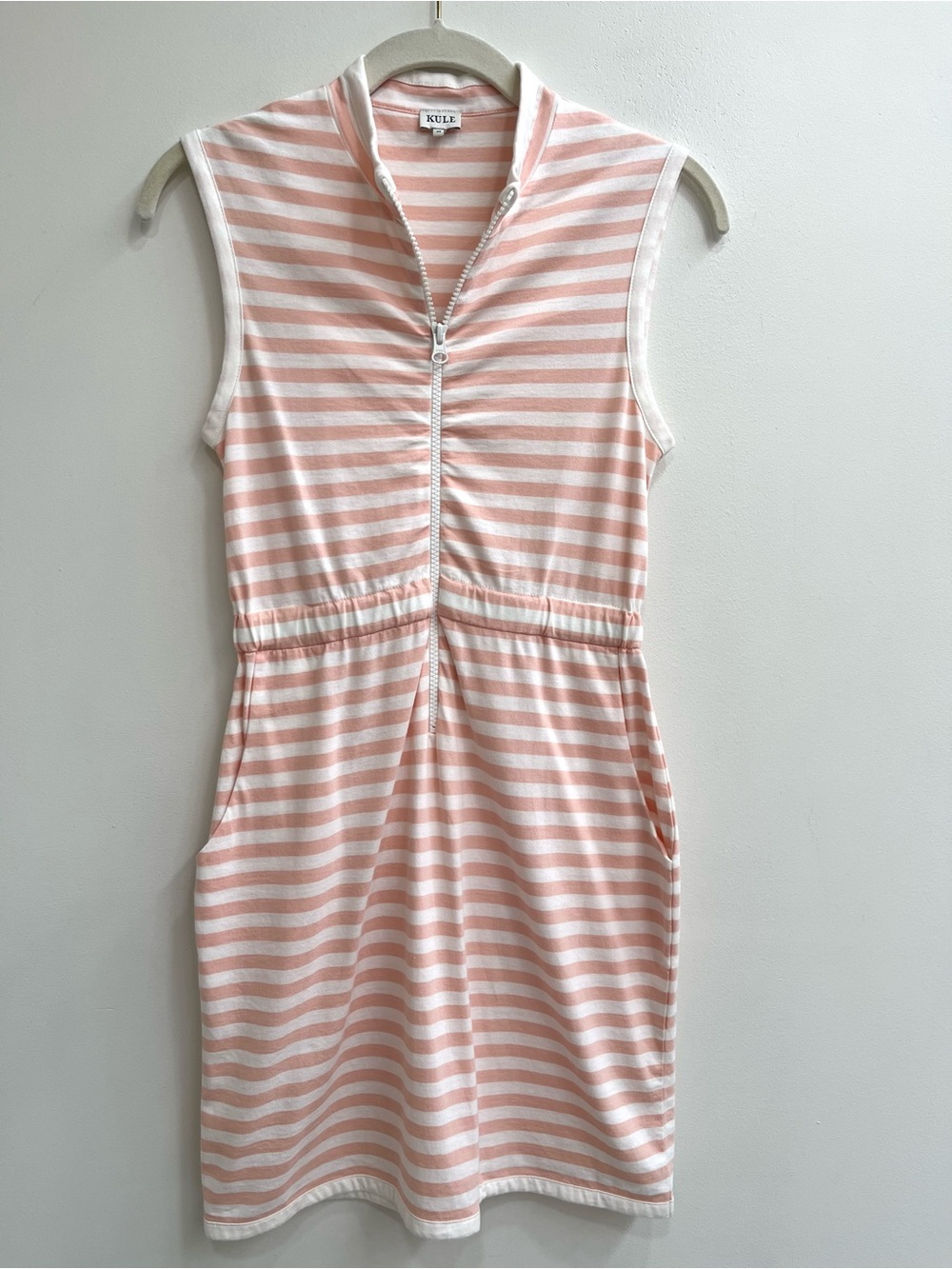 KULE The Charlotte Striped Half Zip Sleeveless Dress White Peach/Pink Cotton XS